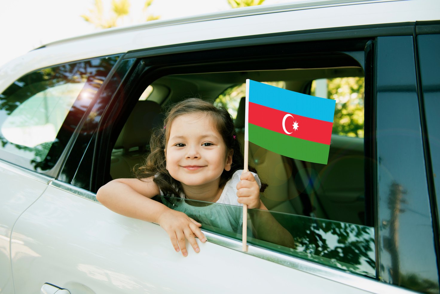 Girl Holding Azerbaijan  Flag